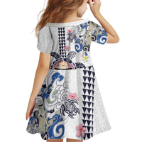Hawaiian and Japanese Together Kid Short Sleeve Dress Japanese Culture and Turtle Kakau Tattoo White Color LT03 - Polynesian Pride