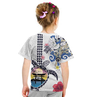 Hawaiian and Japanese Together Kid T Shirt Japanese Culture and Turtle Kakau Tattoo White Color