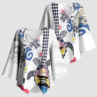 Hawaiian and Japanese Together Kimono Sleeve Blouse Japanese Culture and Turtle Kakau Tattoo White Color LT03 - Polynesian Pride
