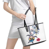 Hawaiian and Japanese Together Leather Tote Bag Japanese Culture and Turtle Kakau Tattoo White Color LT03 - Polynesian Pride