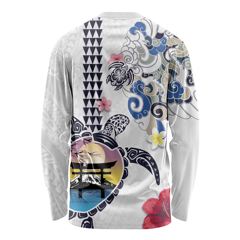 Hawaiian and Japanese Together Long Sleeve Shirt Japanese Culture and Turtle Kakau Tattoo White Color LT03 - Polynesian Pride