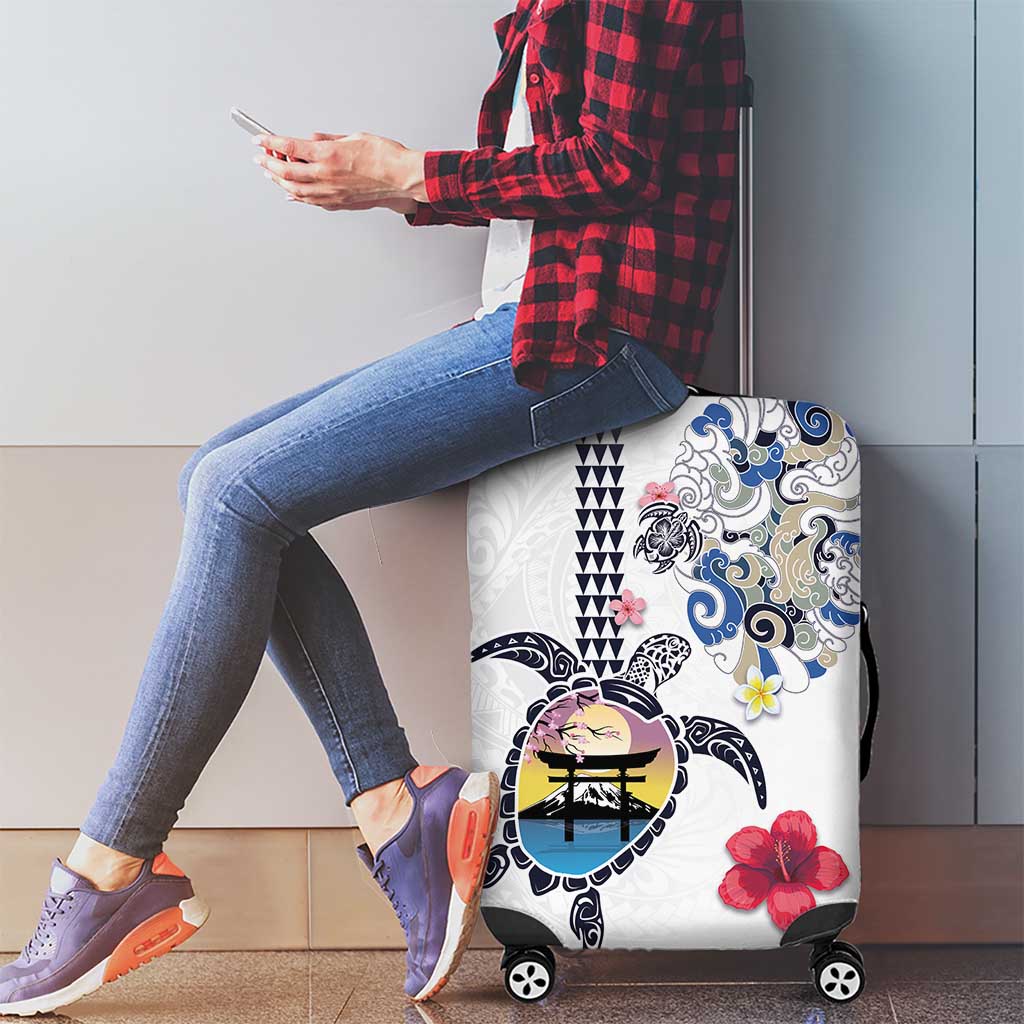 Hawaiian and Japanese Together Luggage Cover Japanese Culture and Turtle Kakau Tattoo White Color LT03 - Polynesian Pride