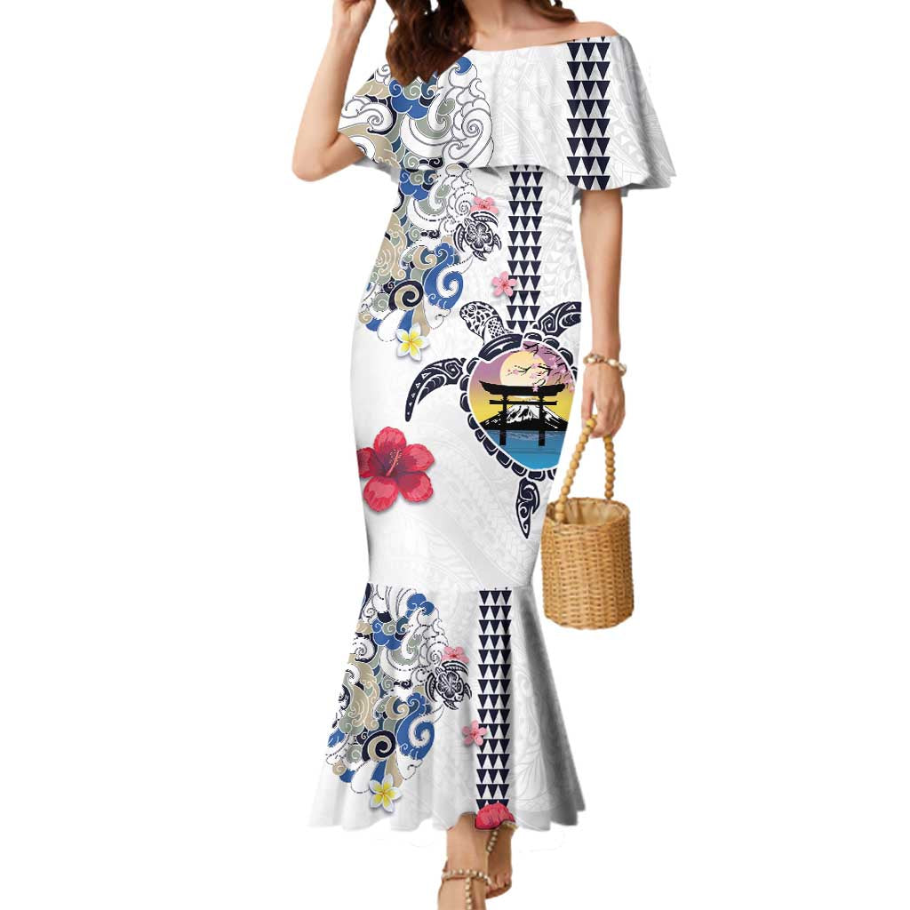 Hawaiian and Japanese Together Mermaid Dress Japanese Culture and Turtle Kakau Tattoo White Color LT03 Women White - Polynesian Pride