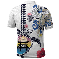 Hawaiian and Japanese Together Polo Shirt Japanese Culture and Turtle Kakau Tattoo White Color LT03 - Polynesian Pride