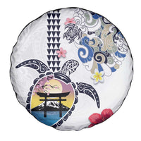 Hawaiian and Japanese Together Spare Tire Cover Japanese Culture and Turtle Kakau Tattoo White Color LT03 - Polynesian Pride