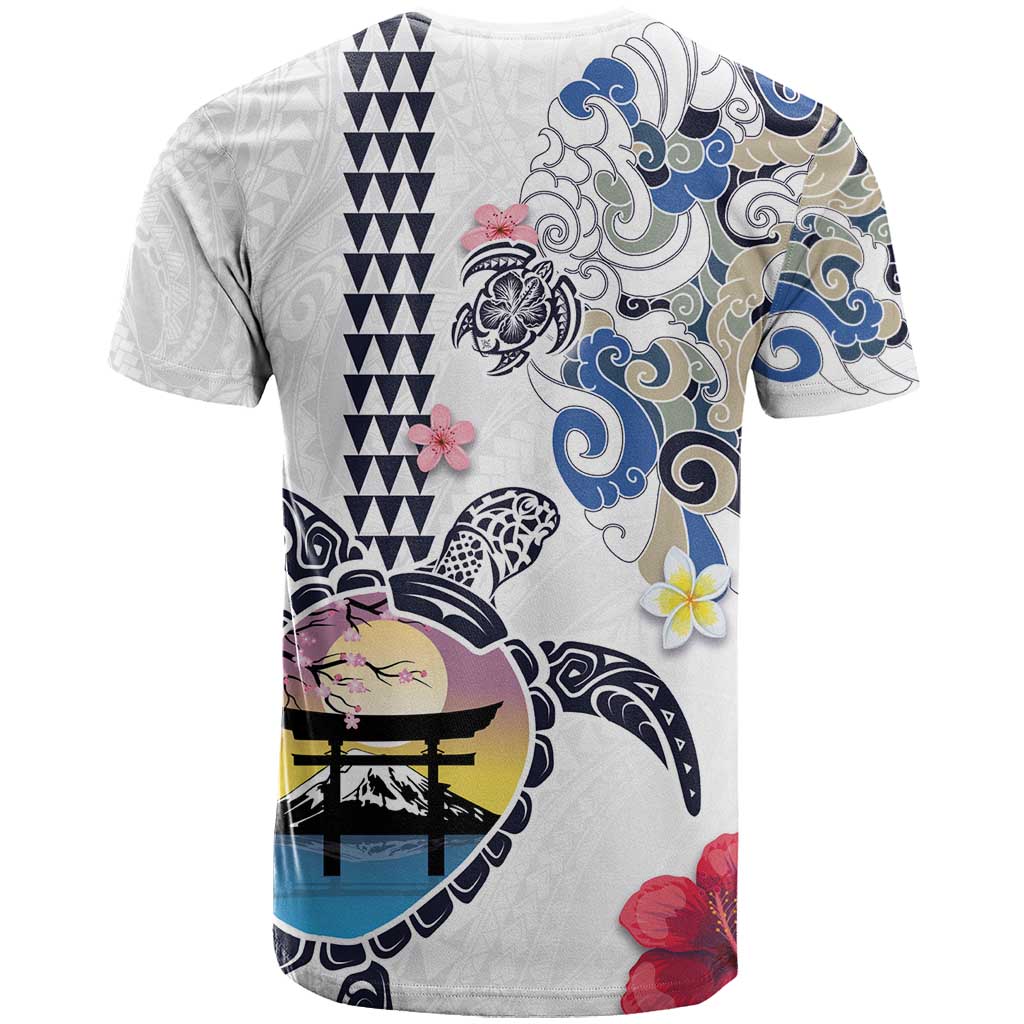 Hawaiian and Japanese Together T Shirt Japanese Culture and Turtle Kakau Tattoo White Color LT03 - Polynesian Pride