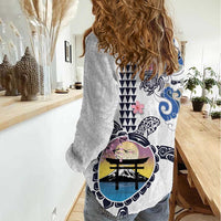 Hawaiian and Japanese Together Women Casual Shirt Japanese Culture and Turtle Kakau Tattoo White Color LT03 - Polynesian Pride