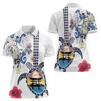 Hawaiian and Japanese Together Women Polo Shirt Japanese Culture and Turtle Kakau Tattoo White Color LT03 - Polynesian Pride