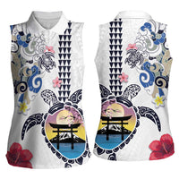 Hawaiian and Japanese Together Women Sleeveless Polo Shirt Japanese Culture and Turtle Kakau Tattoo White Color LT03 - Polynesian Pride