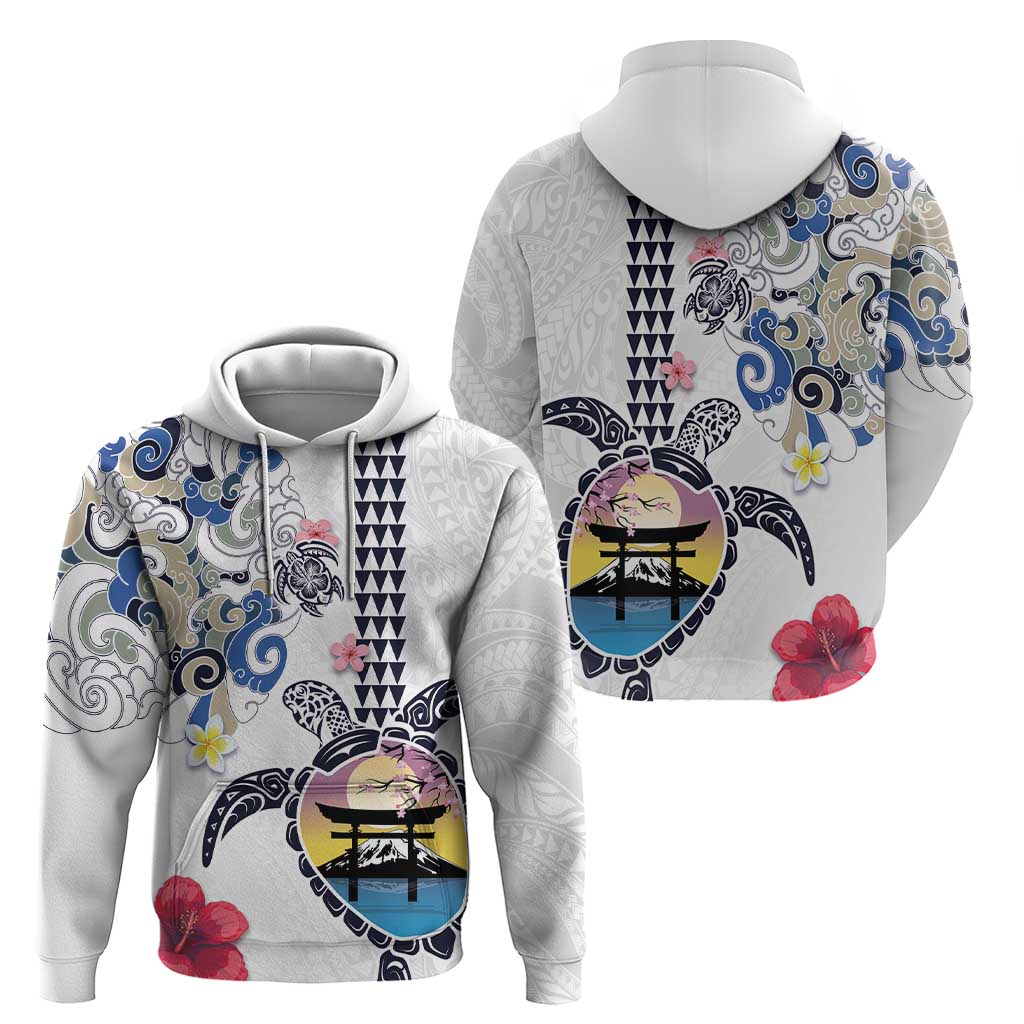 Hawaiian and Japanese Together Zip Hoodie Japanese Culture and Turtle Kakau Tattoo White Color LT03 - Polynesian Pride