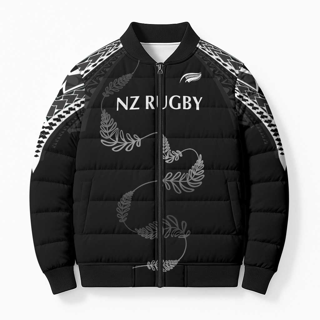New Zealand Rugby Custom Bomber Puffer Jacket Aotearoa Armour Blacks Silver Ferns - Polynesian Pride