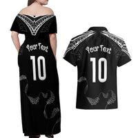 New Zealand Rugby Custom Couples Matching Off Shoulder Maxi Dress and Hawaiian Shirt Aotearoa Armour Blacks Silver Ferns LT03 - Polynesian Pride