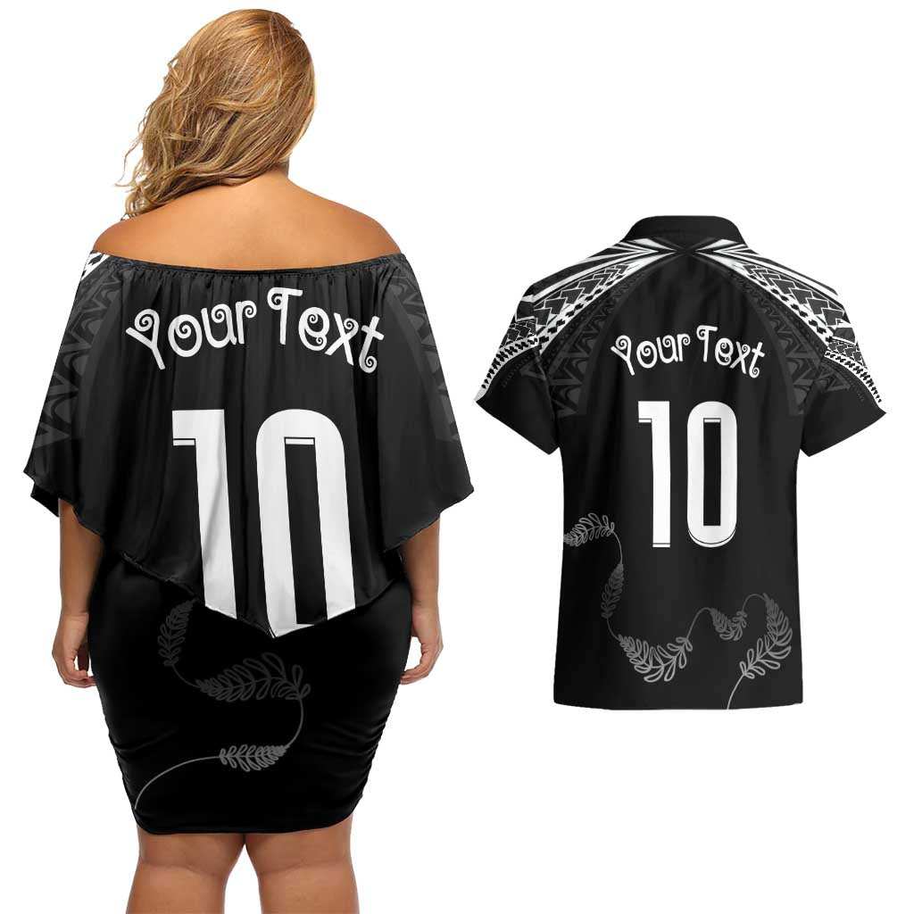 New Zealand Rugby Custom Couples Matching Off Shoulder Short Dress and Hawaiian Shirt Aotearoa Armour Blacks Silver Ferns LT03 - Polynesian Pride