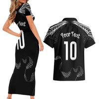 New Zealand Rugby Custom Couples Matching Short Sleeve Bodycon Dress and Hawaiian Shirt Aotearoa Armour Blacks Silver Ferns LT03 - Polynesian Pride