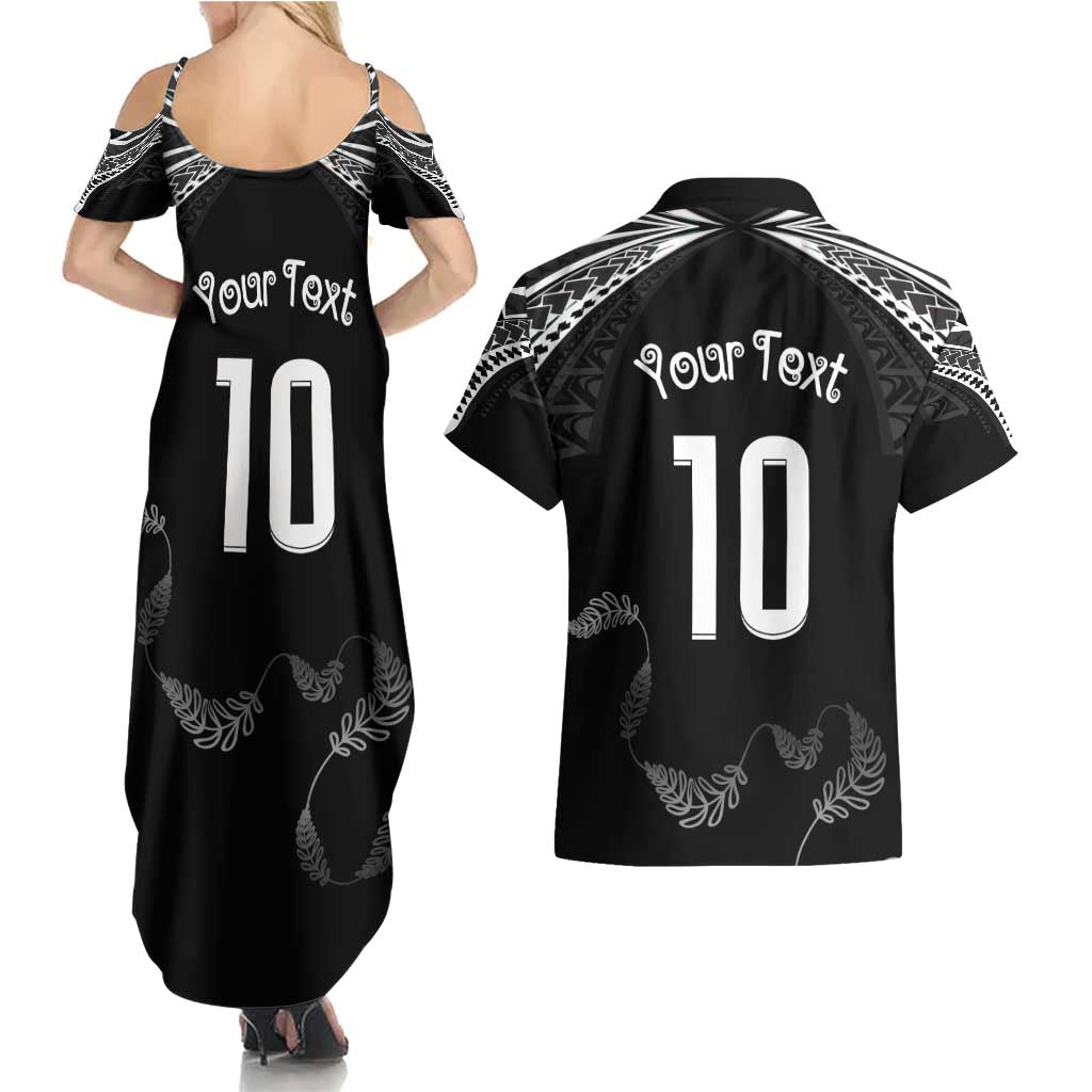 New Zealand Rugby Custom Couples Matching Summer Maxi Dress and Hawaiian Shirt Aotearoa Armour Blacks Silver Ferns LT03 - Polynesian Pride