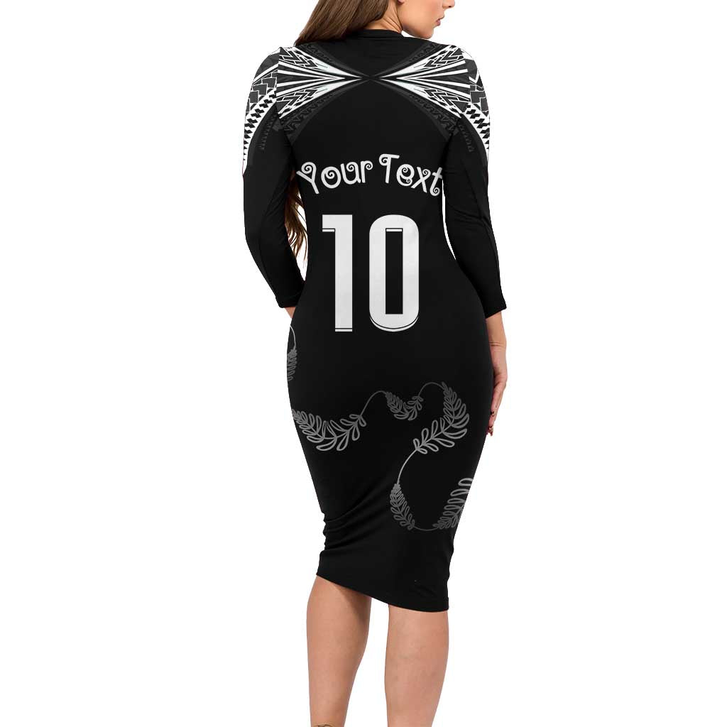 New Zealand Rugby Custom Family Matching Long Sleeve Bodycon Dress and Hawaiian Shirt Aotearoa Armour Blacks Silver Ferns LT03 - Polynesian Pride