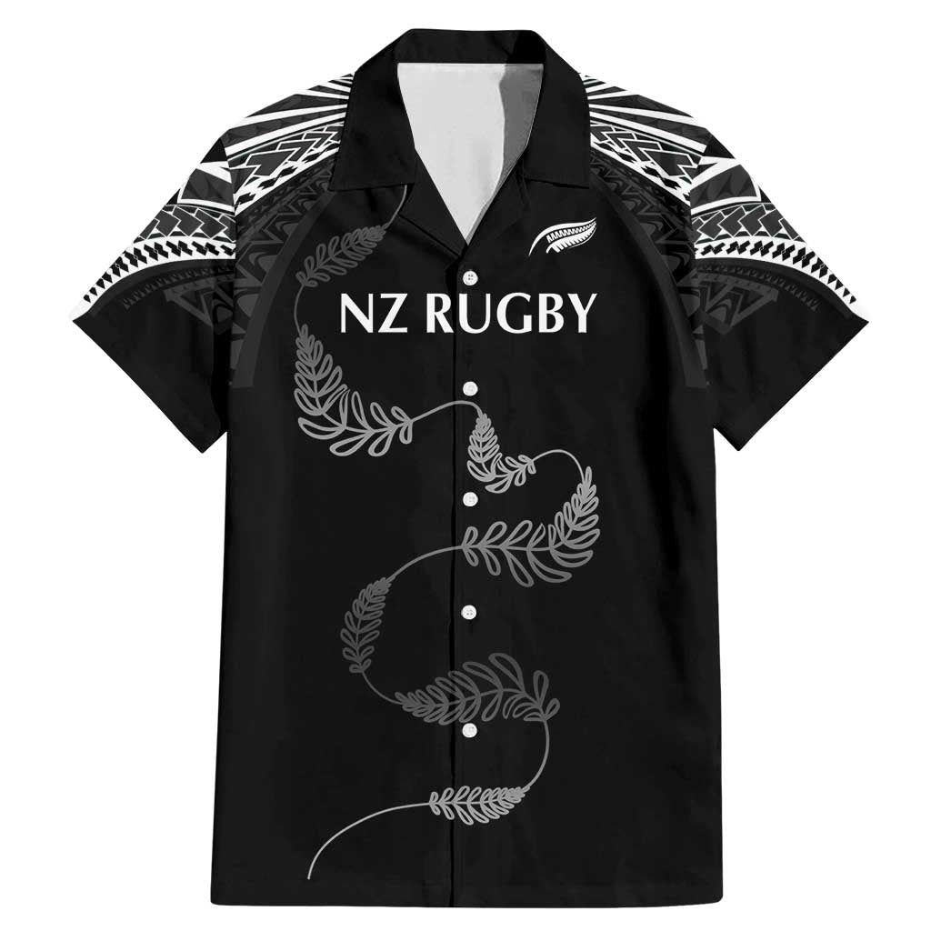 New Zealand Rugby Custom Family Matching Mermaid Dress and Hawaiian Shirt Aotearoa Armour Blacks Silver Ferns LT03 Dad's Shirt - Short Sleeve Black - Polynesian Pride