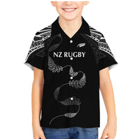 New Zealand Rugby Custom Family Matching Mermaid Dress and Hawaiian Shirt Aotearoa Armour Blacks Silver Ferns LT03 Son's Shirt Black - Polynesian Pride