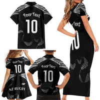 New Zealand Rugby Custom Family Matching Short Sleeve Bodycon Dress and Hawaiian Shirt Aotearoa Armour Blacks Silver Ferns LT03 - Polynesian Pride