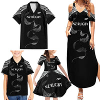 New Zealand Rugby Custom Family Matching Summer Maxi Dress and Hawaiian Shirt Aotearoa Armour Blacks Silver Ferns LT03 - Polynesian Pride