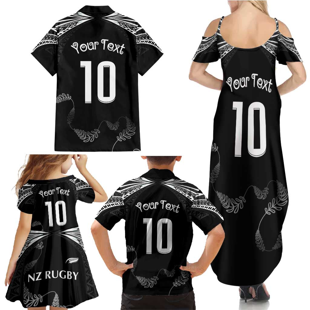 New Zealand Rugby Custom Family Matching Summer Maxi Dress and Hawaiian Shirt Aotearoa Armour Blacks Silver Ferns LT03 - Polynesian Pride