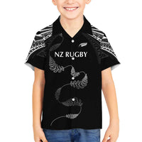 New Zealand Rugby Custom Family Matching Summer Maxi Dress and Hawaiian Shirt Aotearoa Armour Blacks Silver Ferns LT03 Son's Shirt Black - Polynesian Pride