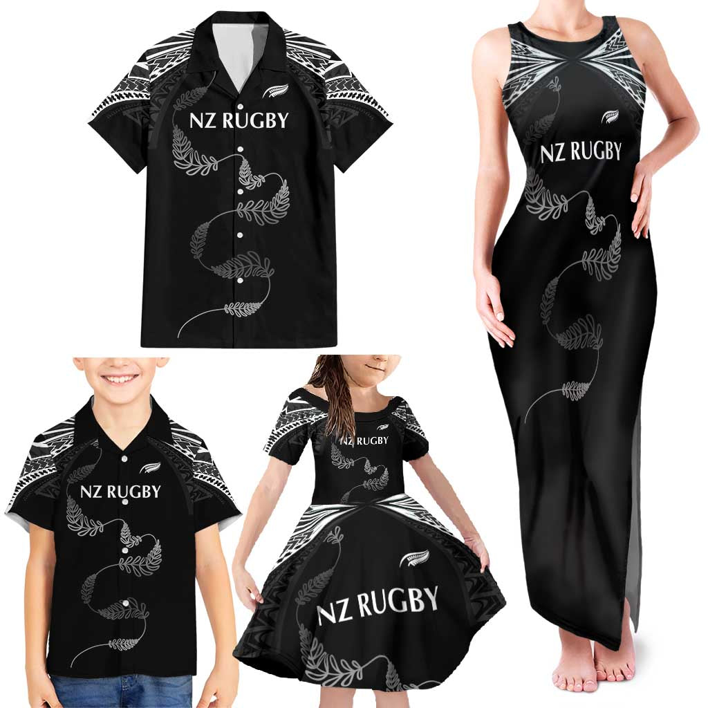 New Zealand Rugby Custom Family Matching Tank Maxi Dress and Hawaiian Shirt Aotearoa Armour Blacks Silver Ferns LT03 - Polynesian Pride