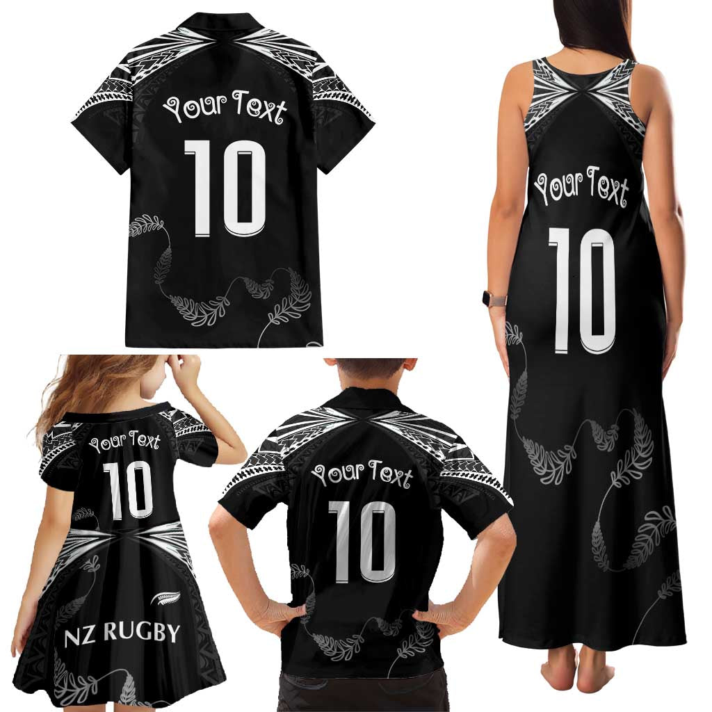New Zealand Rugby Custom Family Matching Tank Maxi Dress and Hawaiian Shirt Aotearoa Armour Blacks Silver Ferns LT03 - Polynesian Pride