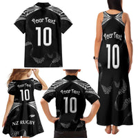 New Zealand Rugby Custom Family Matching Tank Maxi Dress and Hawaiian Shirt Aotearoa Armour Blacks Silver Ferns LT03 - Polynesian Pride
