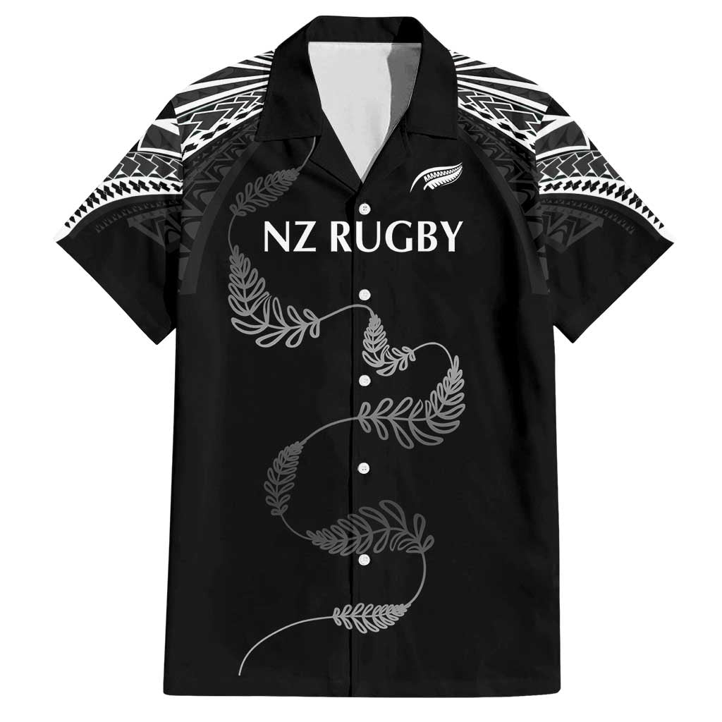 New Zealand Rugby Custom Family Matching Tank Maxi Dress and Hawaiian Shirt Aotearoa Armour Blacks Silver Ferns LT03 Dad's Shirt - Short Sleeve Black - Polynesian Pride