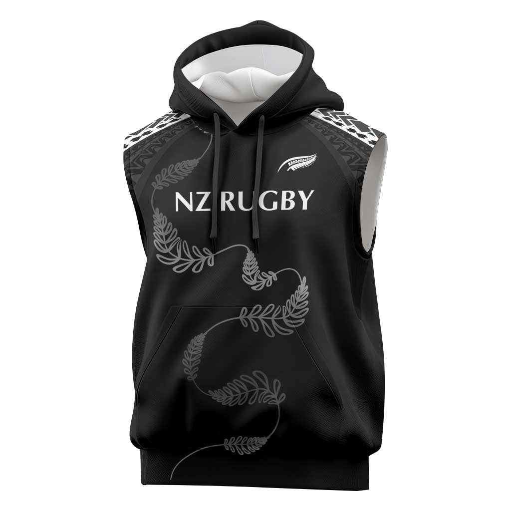 New Zealand Rugby Custom Sleeveless Hoodie Aotearoa Armour Blacks Silver Ferns - Polynesian Pride