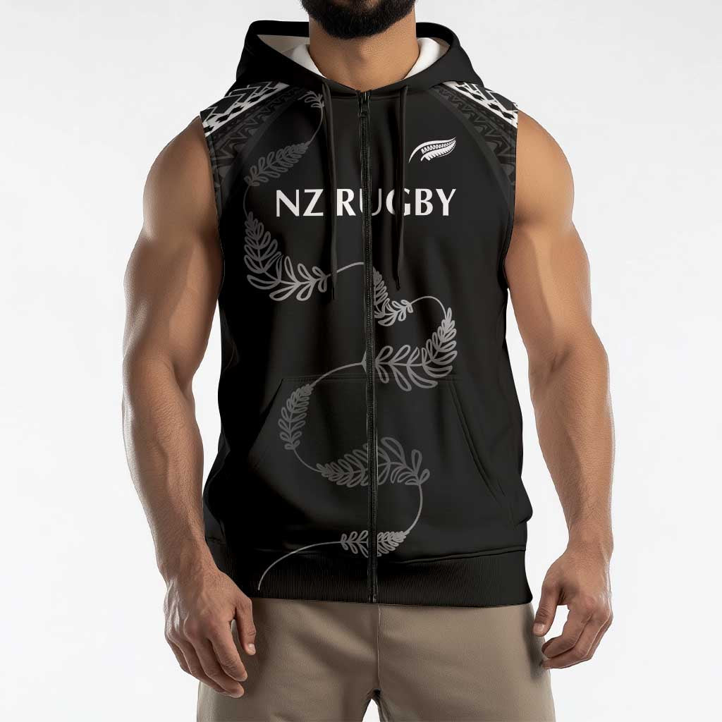New Zealand Rugby Custom Sleeveless Zip Hoodie Aotearoa Armour Blacks Silver Ferns - Polynesian Pride