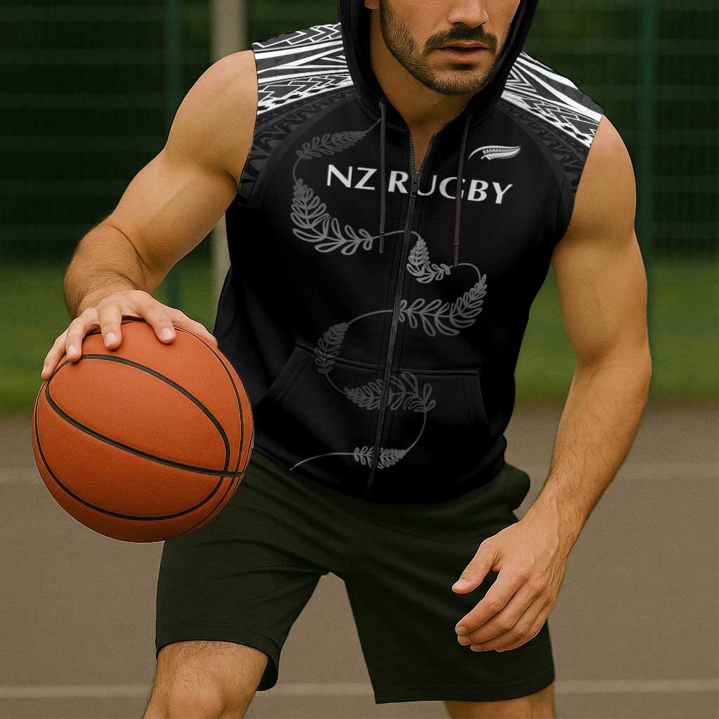 New Zealand Rugby Custom Sleeveless Zip Hoodie Aotearoa Armour Blacks Silver Ferns - Polynesian Pride