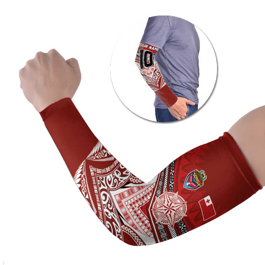 Tonga Rugby Custom Arm Sleeves Mana o Tonga-Tribal Heritage Edition Red Color - Polynesian Pride