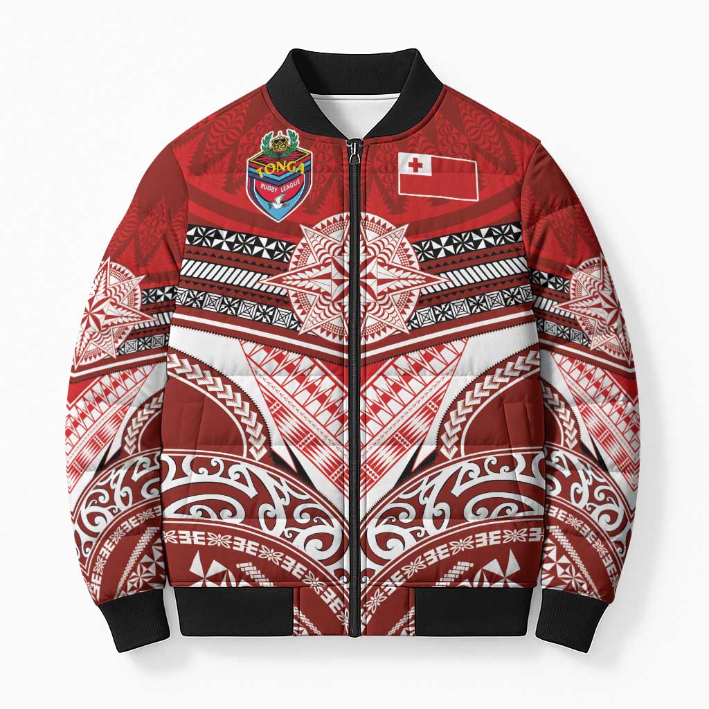 Tonga Rugby Custom Bomber Puffer Jacket Mana o Tonga-Tribal Heritage Edition Red Color - Polynesian Pride