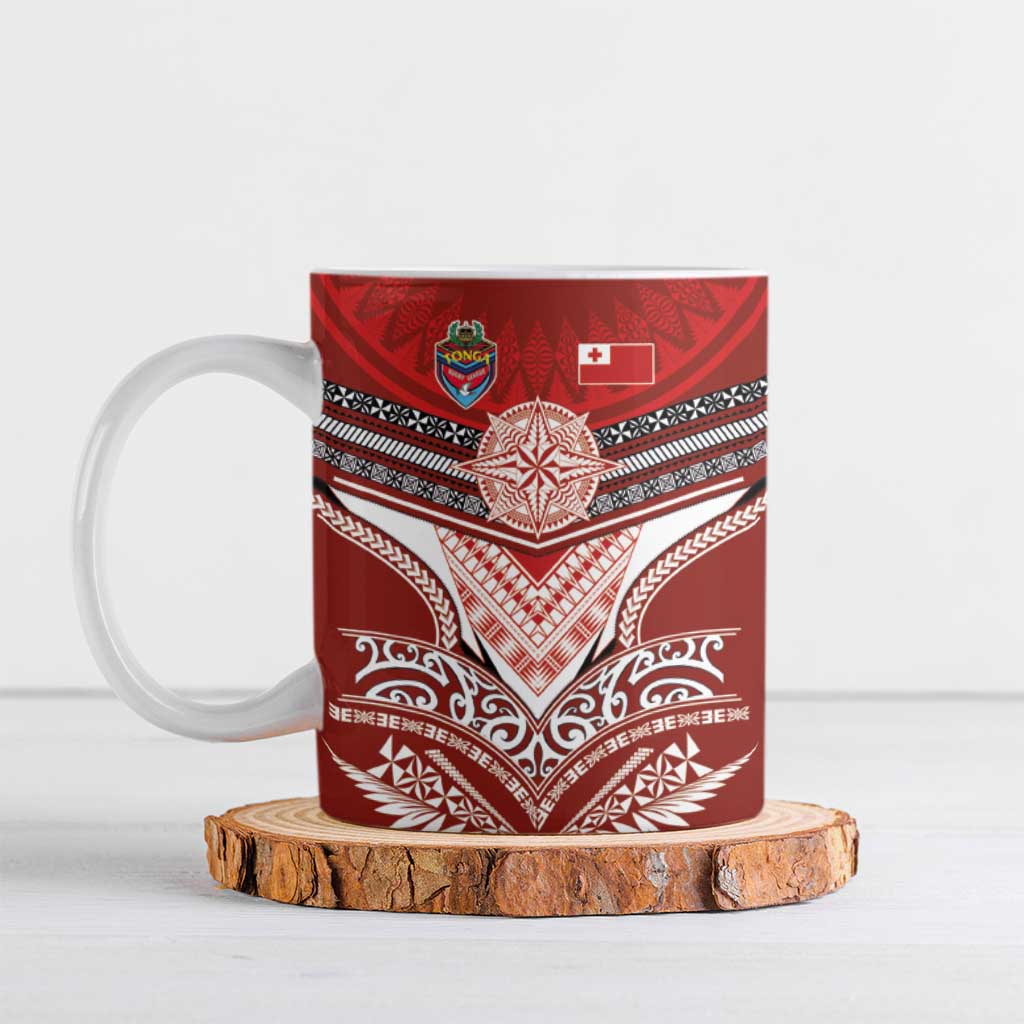 Tonga Rugby Custom Ceramic Mug Mana o Tonga-Tribal Heritage Edition Red Color - Polynesian Pride