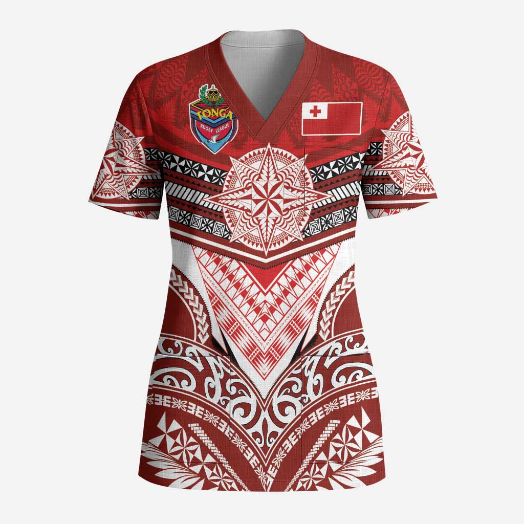 Tonga Rugby Custom Scrub Top Mana o Tonga-Tribal Heritage Edition Red Color - Polynesian Pride