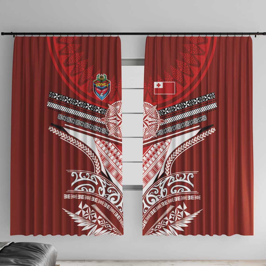 Tonga Rugby Window Curtain Mana o Tonga-Tribal Heritage Edition Red Color - Polynesian Pride