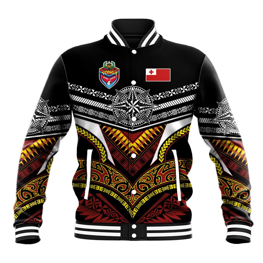 Tonga Rugby Custom Baseball Jacket Mana o Tonga-Tribal Heritage Edition Black Color - Polynesian Pride