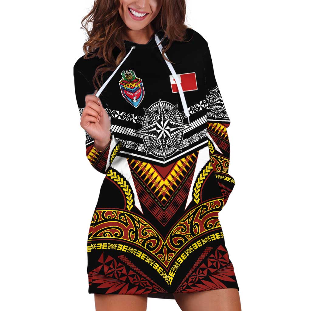 Tonga Rugby Custom Hoodie Dress Mana o Tonga-Tribal Heritage Edition Black Color - Polynesian Pride