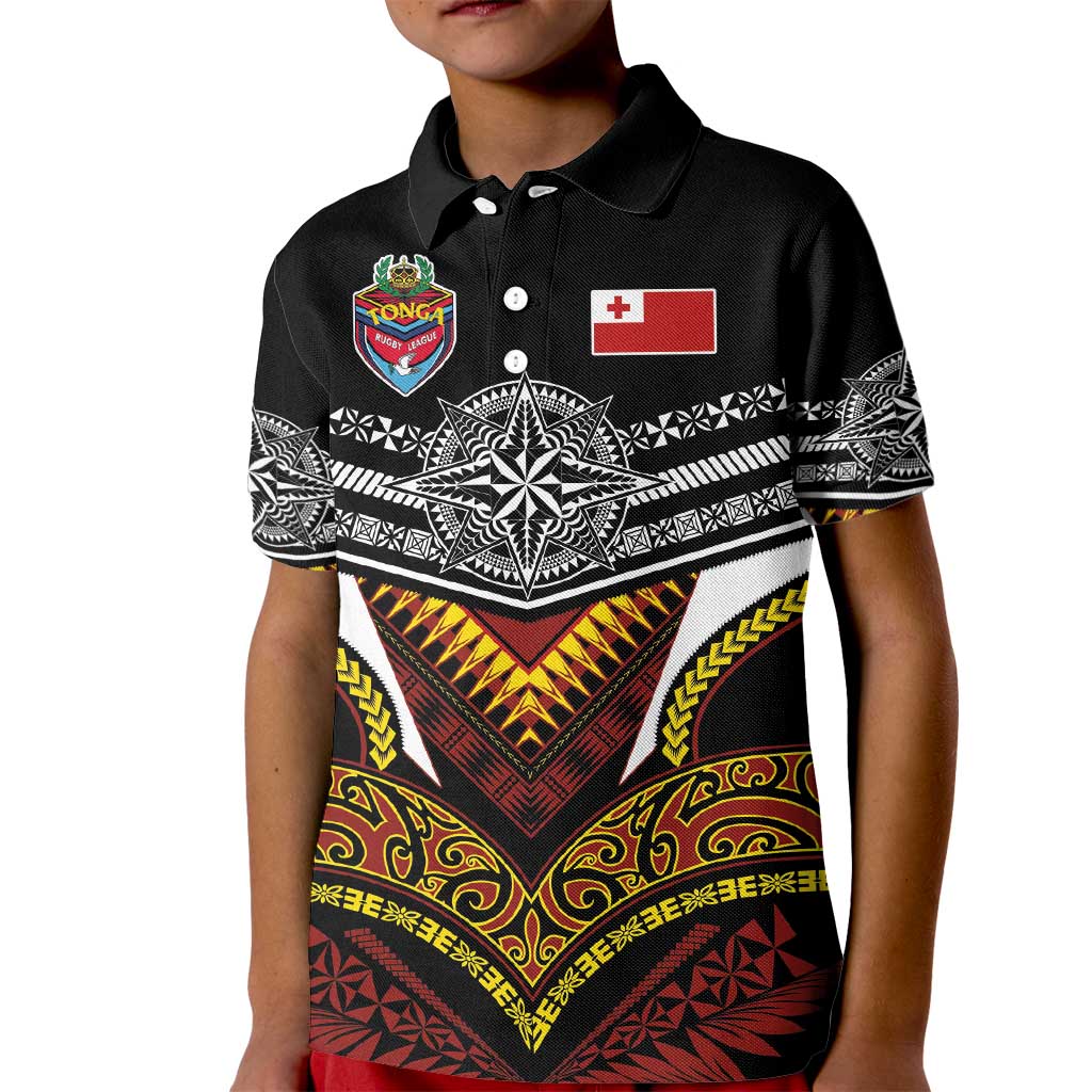 Tonga Rugby Custom Kid Polo Shirt Mana o Tonga-Tribal Heritage Edition Black Color - Polynesian Pride
