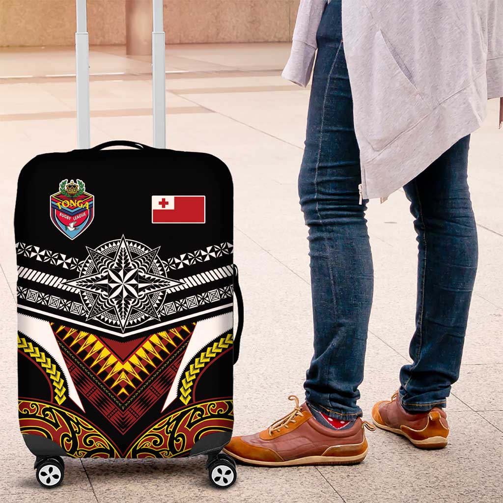 Tonga Rugby Luggage Cover Mana o Tonga-Tribal Heritage Edition Black Color - Polynesian Pride