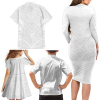 Tonga White Sunday Family Matching Long Sleeve Bodycon Dress and Hawaiian Shirt Tongan Tribal Heritage Tattoos LT03 - Polynesian Pride