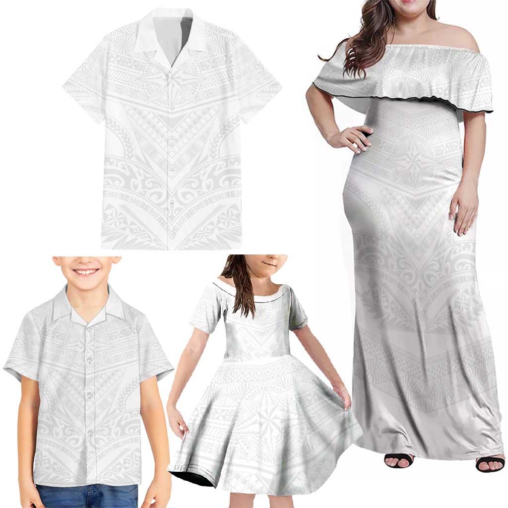 Tonga White Sunday Family Matching Off Shoulder Maxi Dress and Hawaiian Shirt Tongan Tribal Heritage Tattoos LT03 - Polynesian Pride