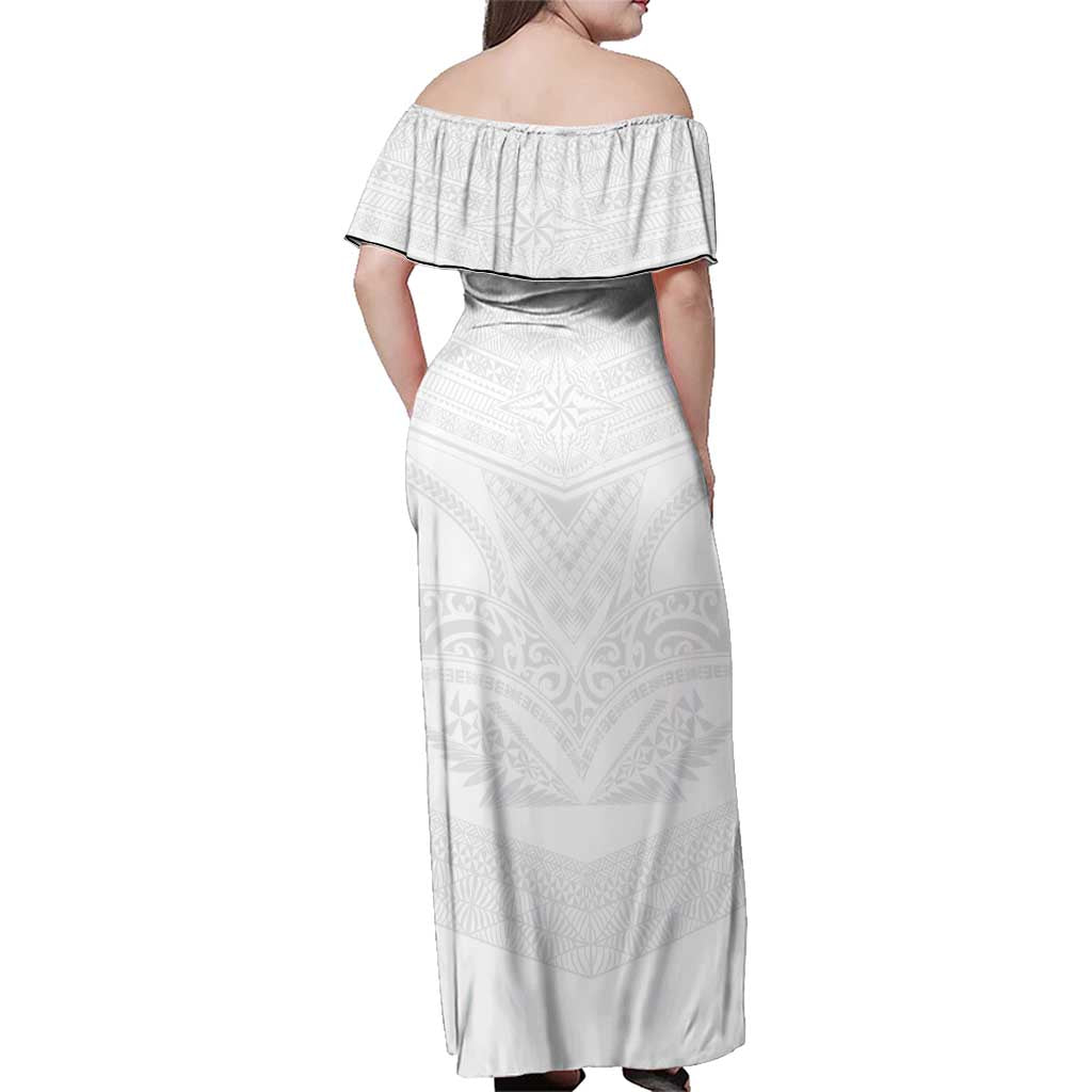 Tonga White Sunday Family Matching Off Shoulder Maxi Dress and Hawaiian Shirt Tongan Tribal Heritage Tattoos LT03 - Polynesian Pride