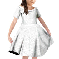 Tonga White Sunday Family Matching Off Shoulder Short Dress and Hawaiian Shirt Tongan Tribal Heritage Tattoos LT03 Daughter's Dress White - Polynesian Pride