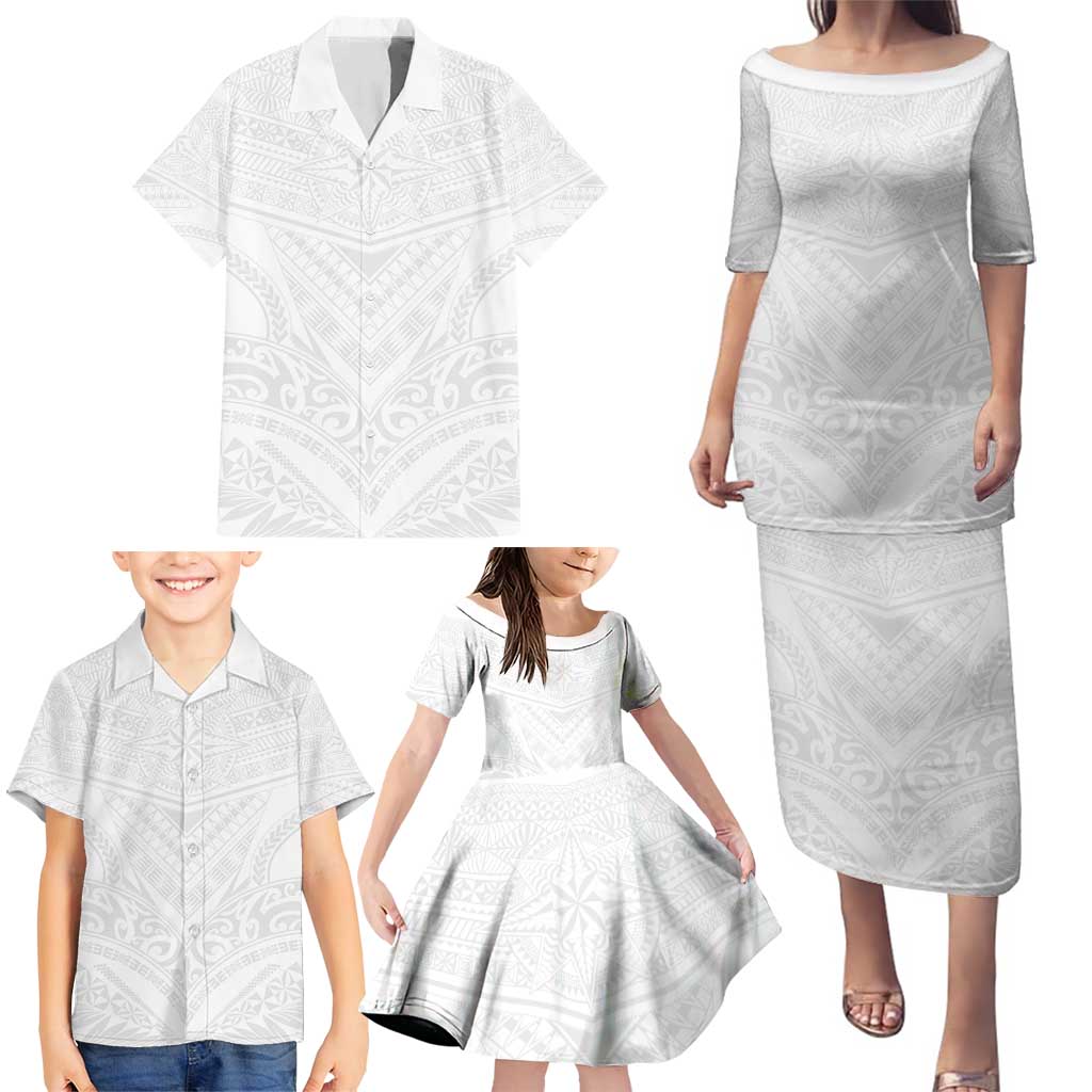 Tonga White Sunday Family Matching Puletasi and Hawaiian Shirt Tongan Tribal Heritage Tattoos LT03 - Polynesian Pride