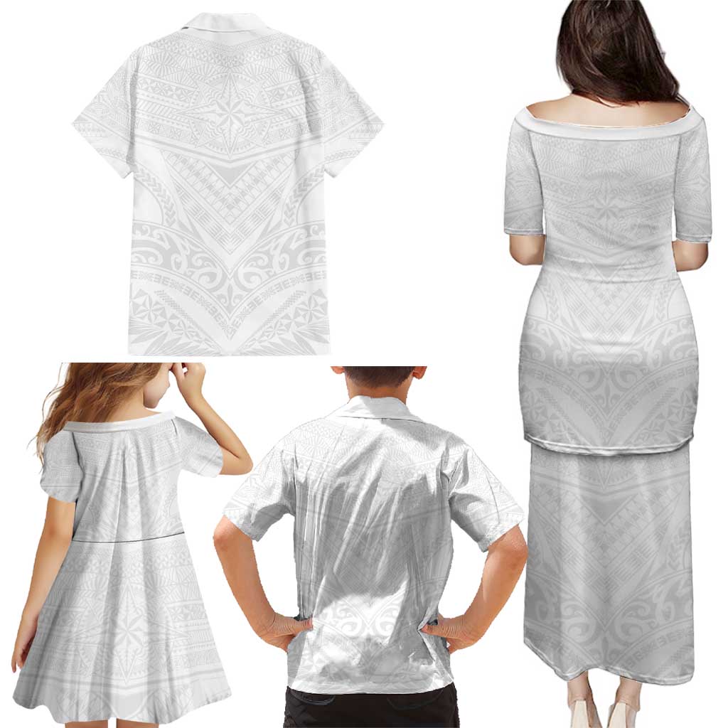 Tonga White Sunday Family Matching Puletasi and Hawaiian Shirt Tongan Tribal Heritage Tattoos LT03 - Polynesian Pride