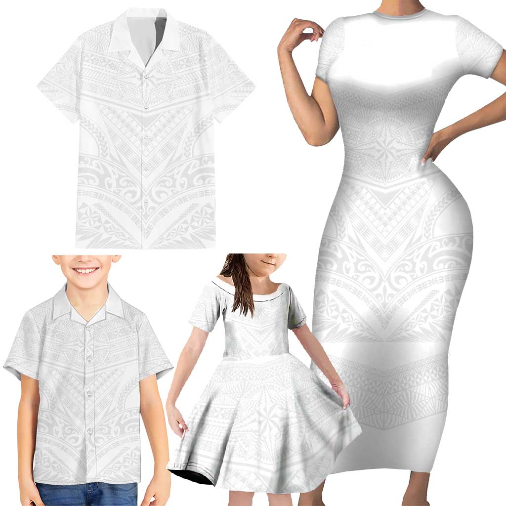 Tonga White Sunday Family Matching Short Sleeve Bodycon Dress and Hawaiian Shirt Tongan Tribal Heritage Tattoos LT03 - Polynesian Pride