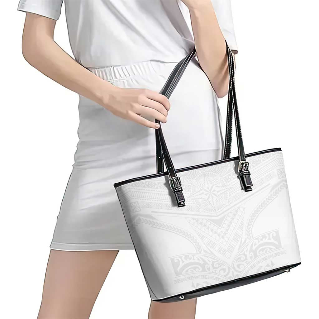 Tonga White Sunday Leather Tote Bag Tongan Tribal Heritage Tattoos LT03 - Polynesian Pride